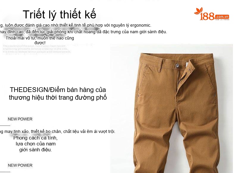 Quần Dài Nam Ống Đứng Cotton Dáng Rộng Khaki, Đen chi tiết 3