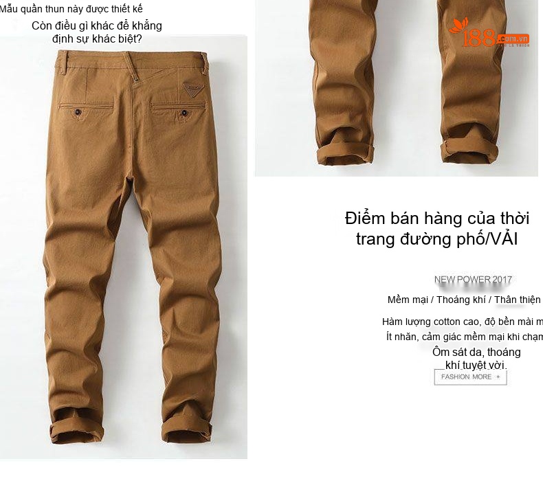 Quần Dài Nam Ống Đứng Cotton Dáng Rộng Khaki, Đen chi tiết 4