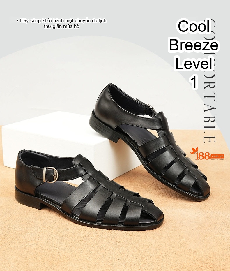Sandal Rọ Nam Da Bò Quai Khóa Chiều Cao Đế Khoảng 2cm Màu Nâu, Đen chi tiết 1