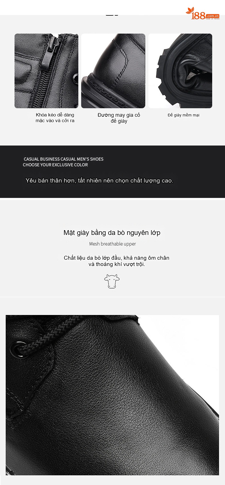 Boot Martin Nam Da Bò dáng chữ Anh Quốc Đế Dày Chiều Cao Đế Khoảng 5cm Màu Đen chi tiết 8