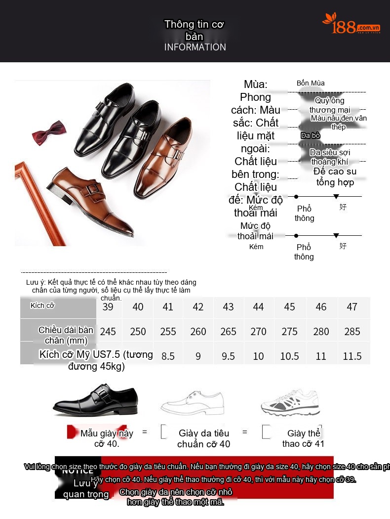 Giày Tây Monk Strap Nam Da Bóng Chiều Cao Đế Khoảng 3cm Màu Đen, Nâu chi tiết 8
