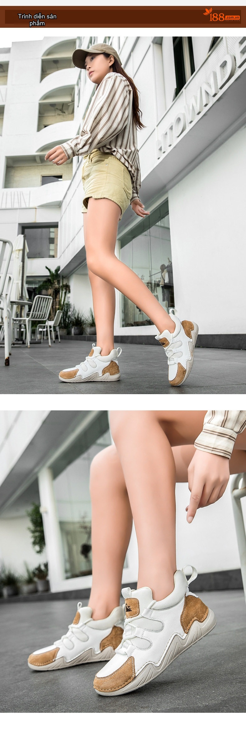 Giày Martin Nữ Da Thật Cổ Cao Chiều Cao Đế Khoảng 3cm Phong Cách Thể Thao Màu Trắng, Nâu chi tiết 9