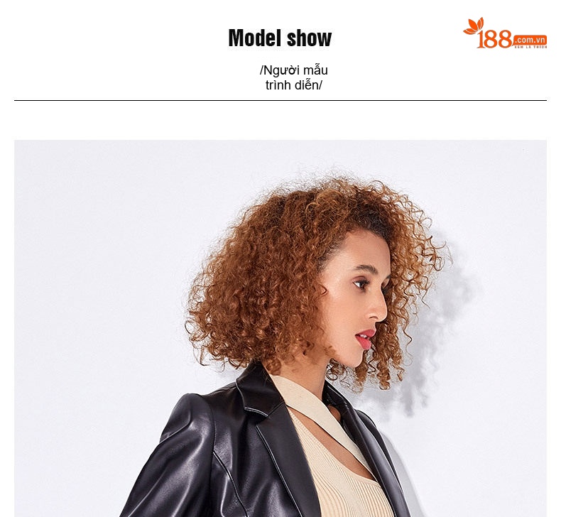 Áo Khoác Blazer Nữ Da Cừu Thật Dáng Motor Tiểu Tây Trang Màu Đen chi tiết 6