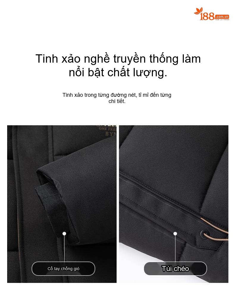 Áo Khoác Phao Nam Cotton Dáng Ngắn Cổ Đứng Kiểu Dáng Áo Phao Màu Trắng, Đen, Xanh Navy chi tiết 10