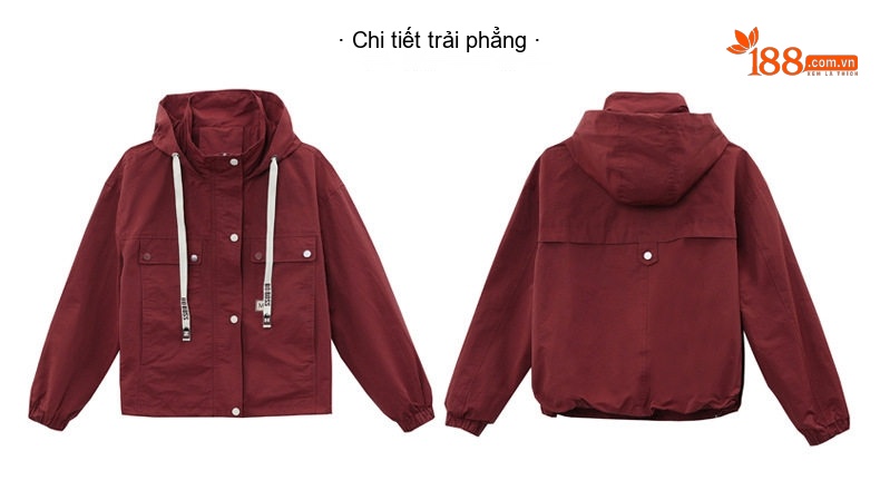 Áo Khoác Nữ Ngắn Tay Lỡ Dáng Nhỏ Có Mũ Trùm Đầu Màu Đỏ, Nâu chi tiết 21