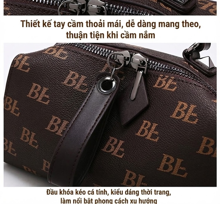 Túi Đeo Chéo Nữ In Họa Tiết Dáng Trống Cỡ Lớn Chất Liệu PVC Màu Nâu chi tiết 5