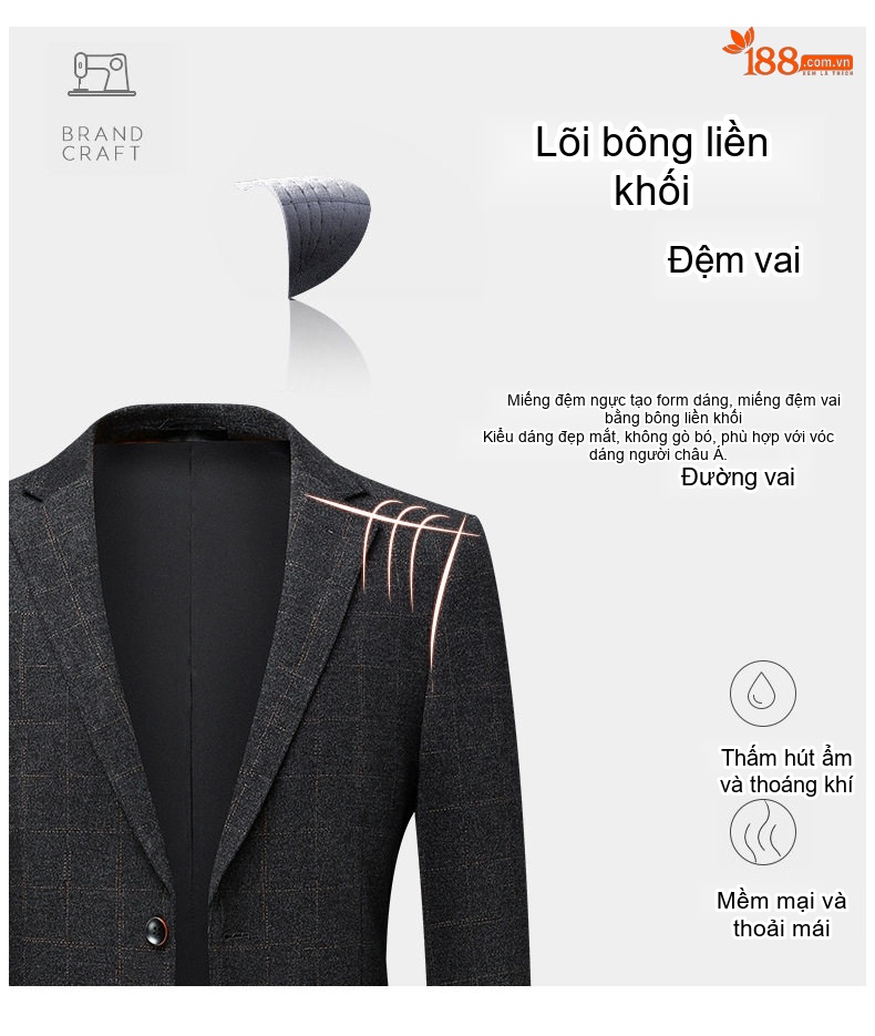 Áo Vest/Blazer Nam Kẻ Caro Co Giãn Vải Nylon Phong Cách Hàn Quốc Màu Xám, Xanh Đen chi tiết 7