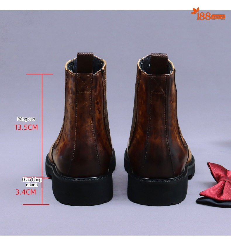 Boot Chelsea Nam Da Bò Đế Cao Khoảng 4cm Màu Đen, Nâu chi tiết 16