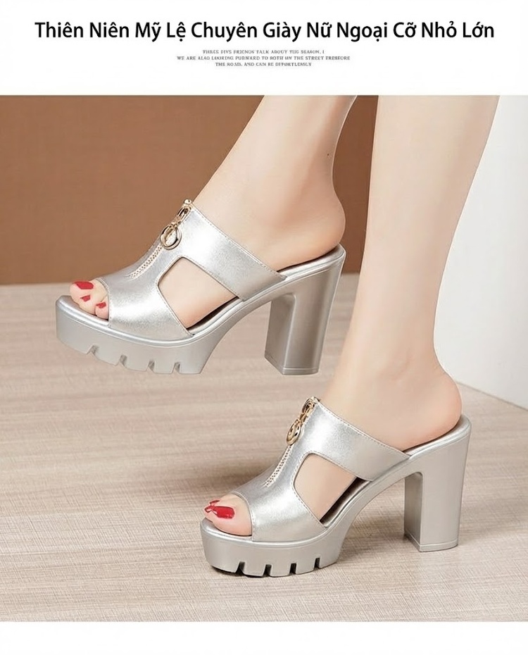 Dép Sục Nữ Hở Mũi Quai Ngang Da Bóng Chiều Cao Đế Khoảng 8cm Màu Đen, Trắng, Đỏ, Bạc... chi tiết 16