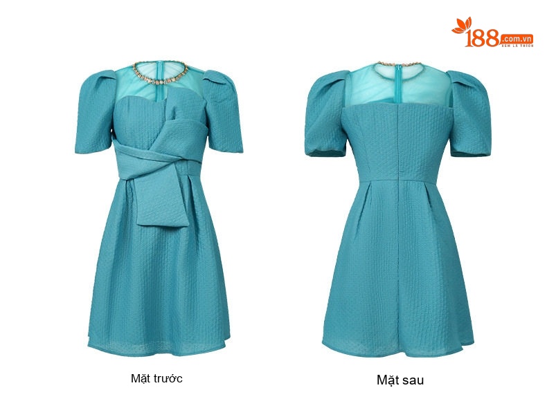 Váy Chữ A Chiết Eo Tay Bồng Cổ Tròn Phong Cách Pháp Màu Trắng, Xanh, Vàng chi tiết 10