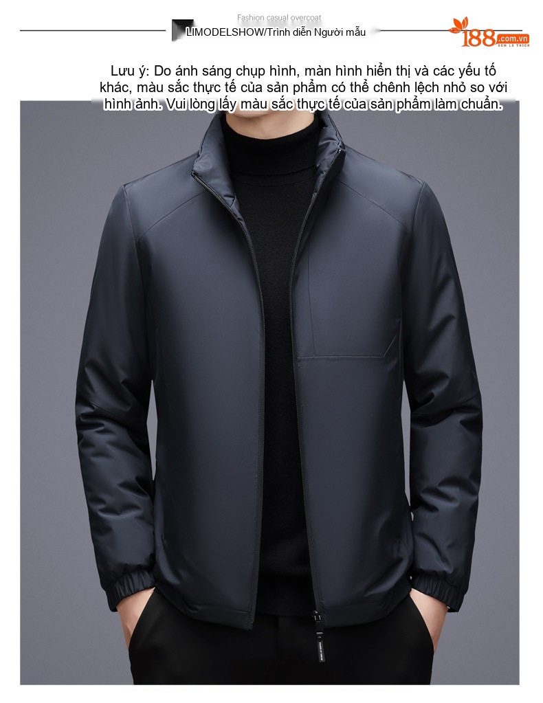 Áo Khoác Phao Nam Lông Vũ Ngắn Cổ Trụ Màu Đen, Xanh Navy, Nâu, Đỏ chi tiết 22