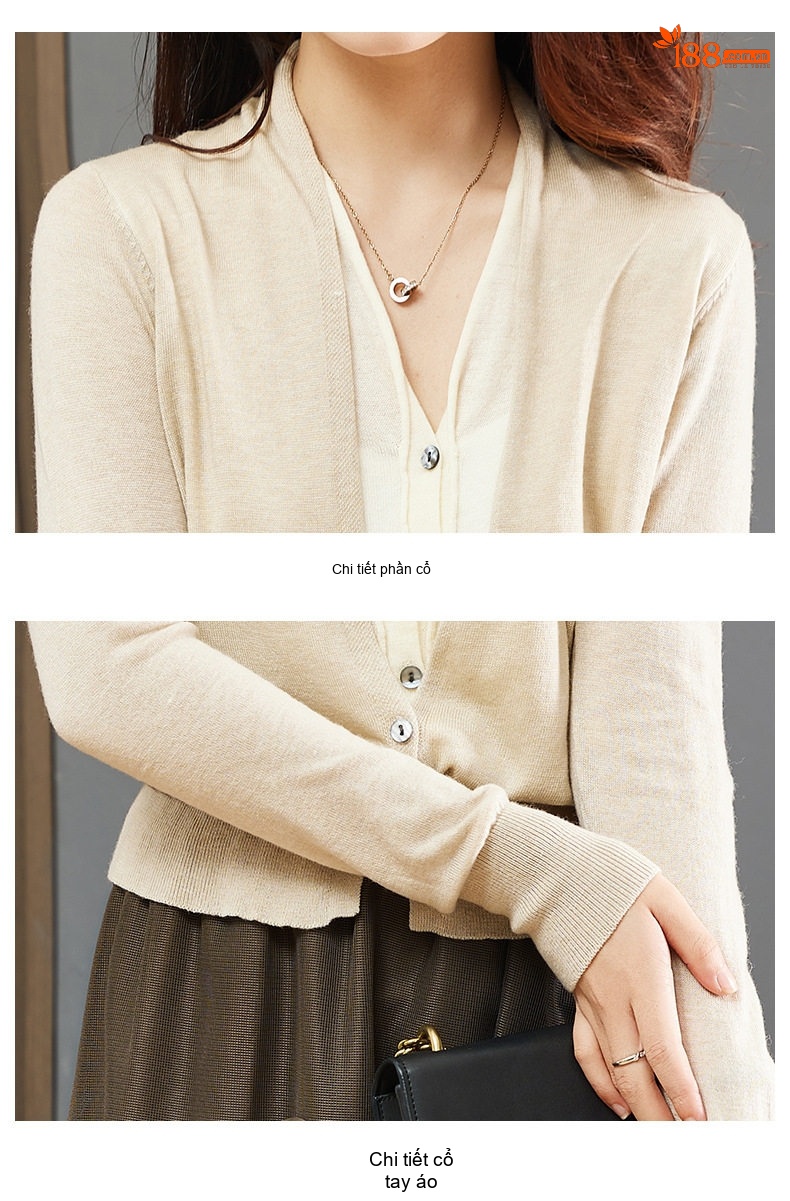 Váy Bộ Dệt Kim Nữ Thu Đông Áo Cardigan Quần Áo Nhỏ Chân Váy Lưới Màu Be, Nâu chi tiết 28