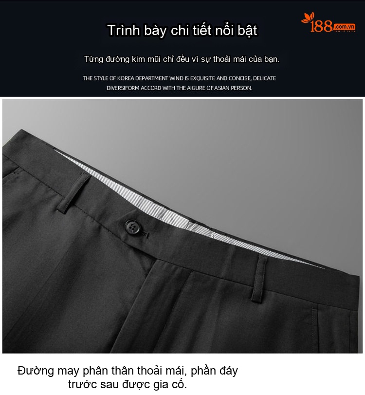 Quần Tây Nam Dáng Slimfit Vải Cotton Chống Nhăn Màu Đen, Xám chi tiết 9