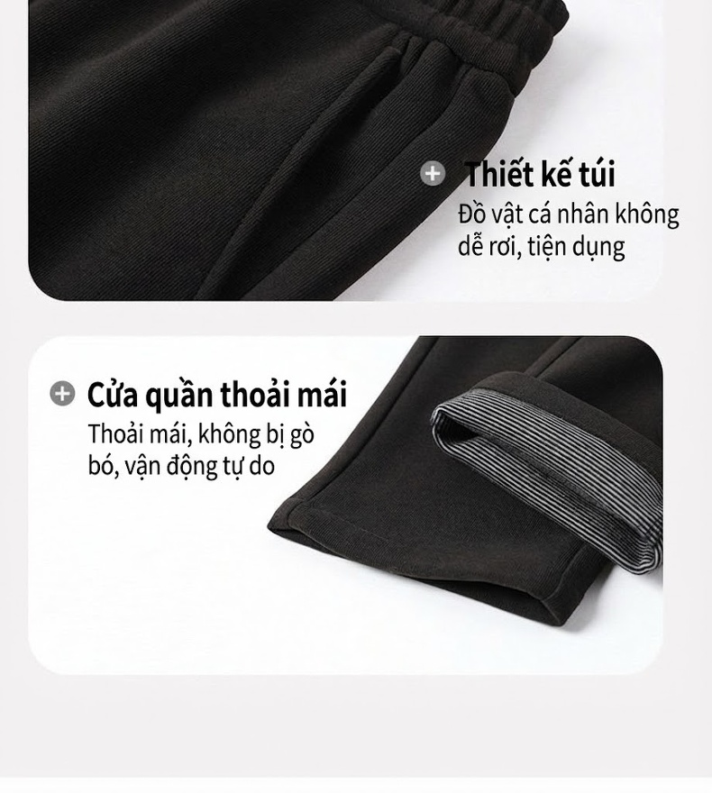 Quần Dài Nam Ống Suông Giữ Ấm Lót Lông Cừu Co Giãn Thoải Mái Màu Đen, Xanh Navy chi tiết 10