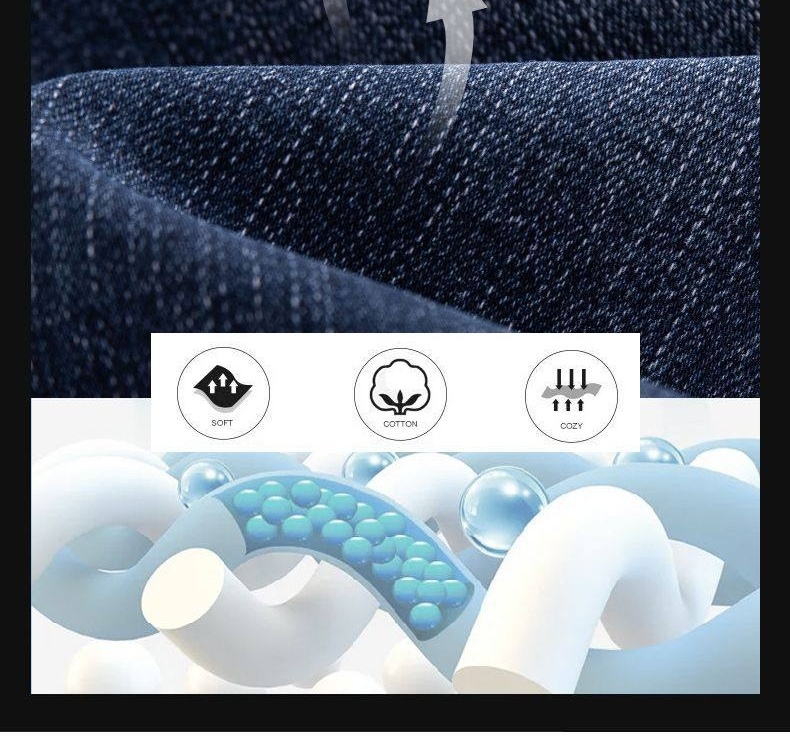 Quần Jean Nam Ống Đứng Cotton Dáng Rộng Co Giãn Thoải Mái Màu Xanh, Đen chi tiết 6