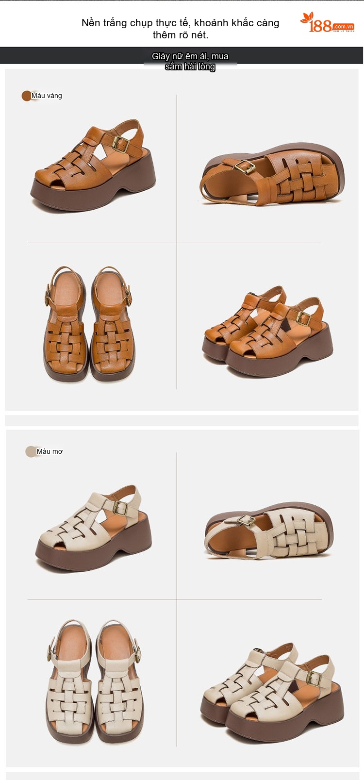 Dép Sandal Nữ Da Mờ Quai Hậu Đế Xuồng Đế Cao 5cm - 6cm Màu Nâu, Kem chi tiết 15