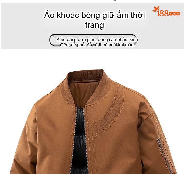 Áo Khoác Bông Nam Dày Dặn Cổ Bóng Chày Cotton Dáng Rộng Giữ Ấm Phong Cách Cặp Đôi Màu Kem, Nâu, Xanh, Đen... chi tiết 2