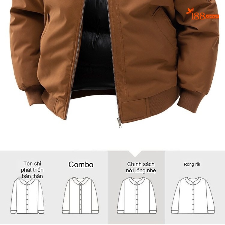 Áo Khoác Bông Nam Dày Dặn Cổ Bóng Chày Cotton Dáng Rộng Giữ Ấm Phong Cách Cặp Đôi Màu Kem, Nâu, Xanh, Đen... chi tiết 3