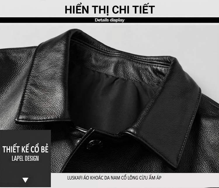 Áo Khoác Da Bò Nam Cổ Bẻ Dáng Ôm Vừa Vặn Phong Cách Doanh Nhân Màu Đen chi tiết 7