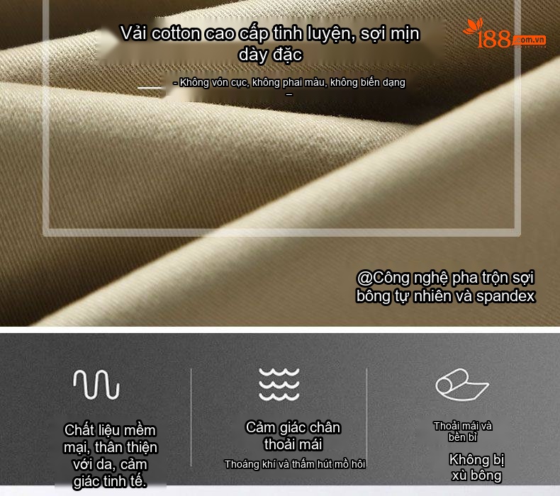 Quần Dài Nam Cotton Ống Suông Rộng Thoải Mái Màu Be, Đen, Xanh Navy, Xám chi tiết 5