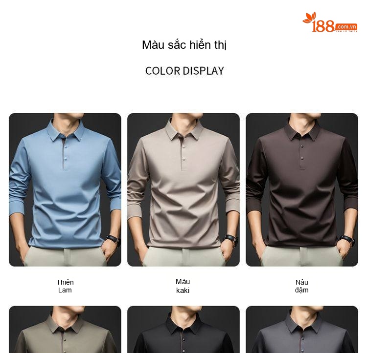 Áo Polo Nam Dài Tay Lụa Tơ Tằm Cổ Bẻ Phong Cách Business Casual Màu Be, Xanh Dương, Xám, Tím... chi tiết 12