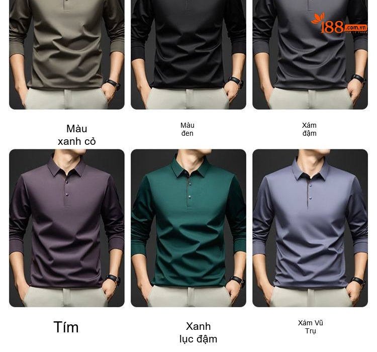 Áo Polo Nam Dài Tay Lụa Tơ Tằm Cổ Bẻ Phong Cách Business Casual Màu Be, Xanh Dương, Xám, Tím... chi tiết 13