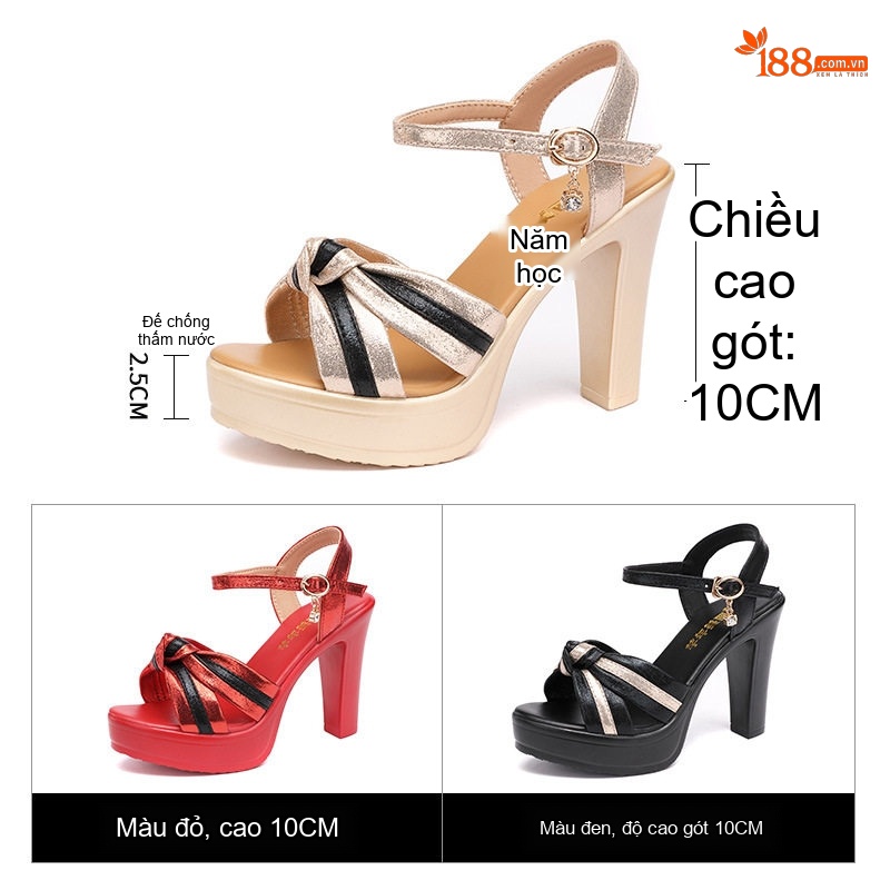 Giày Sandal Cao Gót Nữ Quai Ngang Hở Ngón Gót Cao 10cm Màu Vàng, Đen, Đỏ