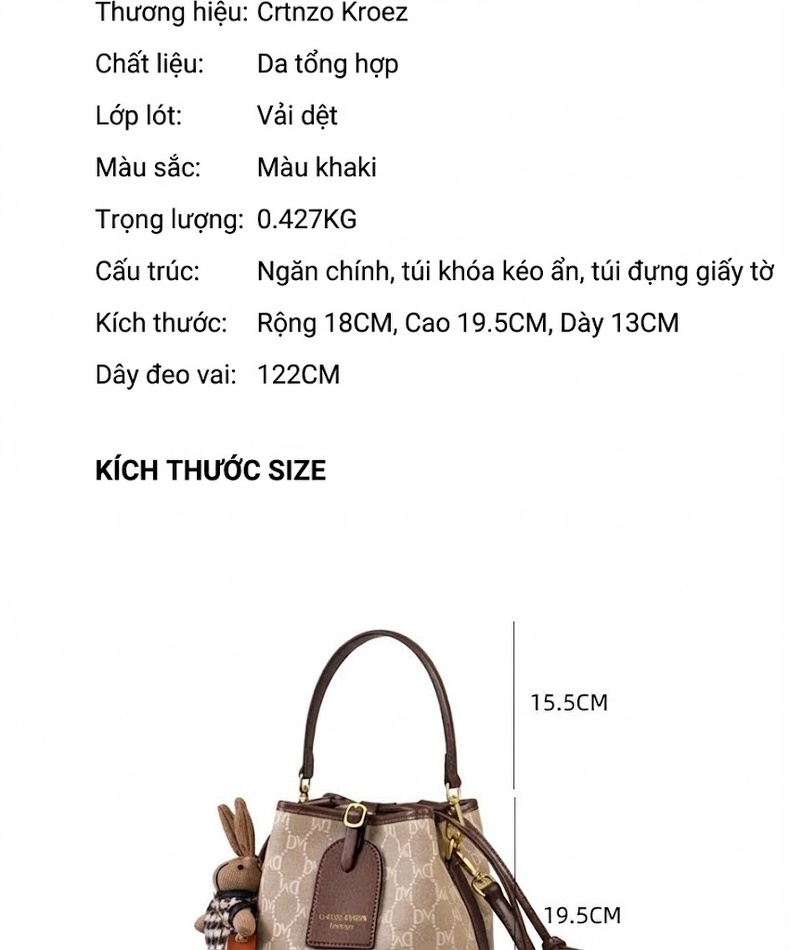 Túi Xách Nữ Đeo Chéo Dáng Xô Vải Họa Tiết Cao Cấp Màu Be, Nâu chi tiết 4