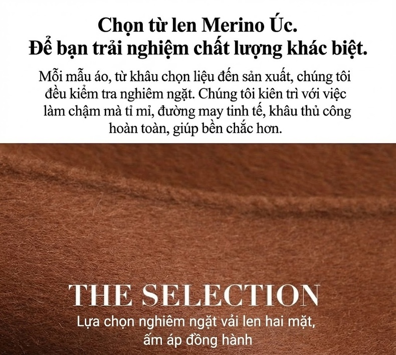Áo Khoác Dạ Nữ Dáng Dài Hai Mặt Lông Cừu Cao Cấp Thắt Eo Màu Đen, Nâu, Kem chi tiết 3