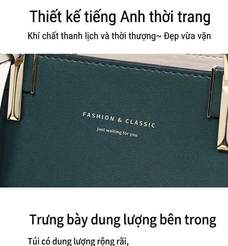 Túi Đeo Vai Nữ Da Bóng Sức Chứa Lớn Túi Xách Tay Công Sở Thường Ngày Màu Xanh Lá, Trắng chi tiết 10