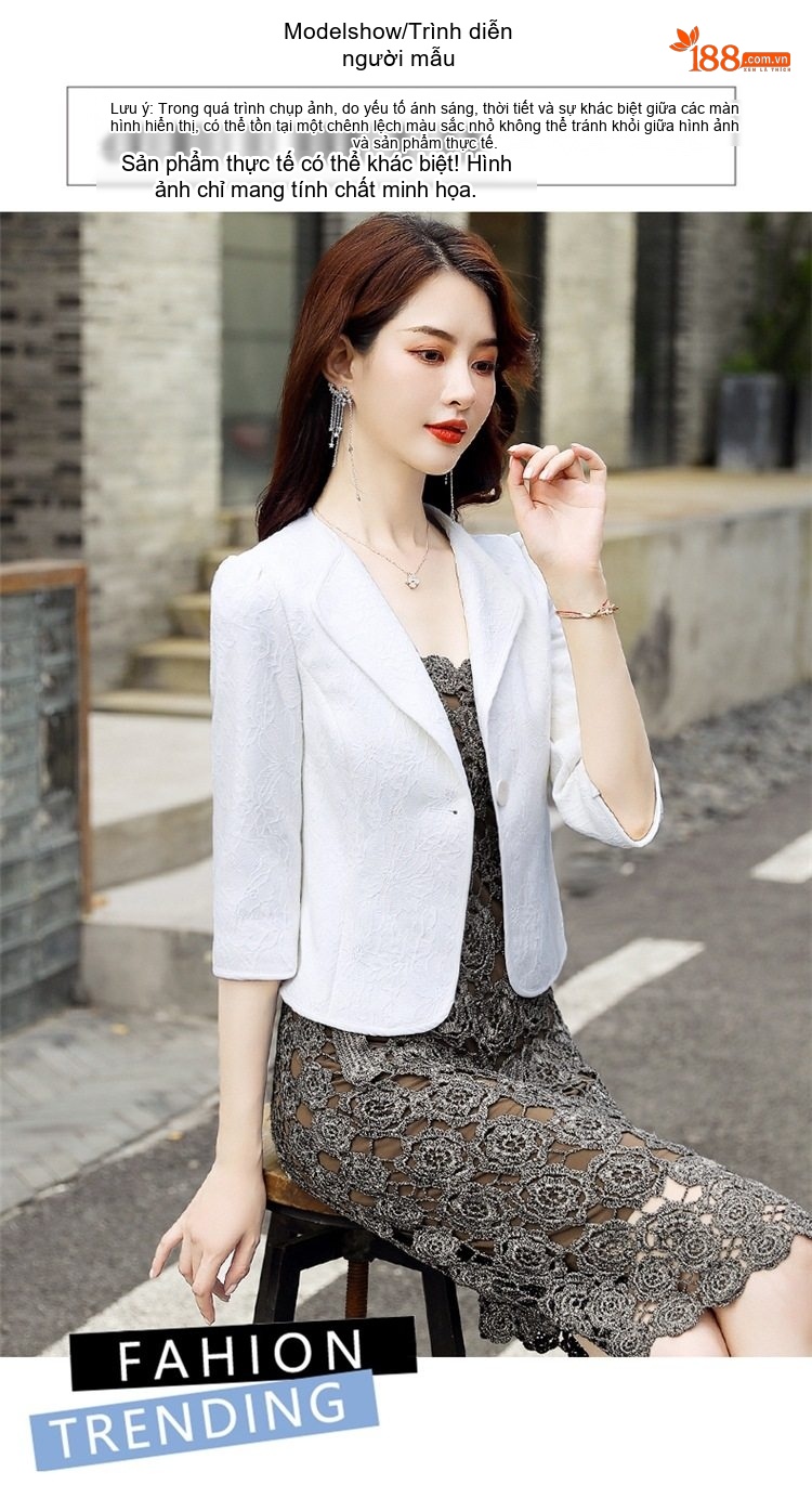 Áo Khoác Lửng Nữ Tay Lỡ Phối Áo Dài Phong Cách Tiểu Thư Màu Đen, Trắng, Kem chi tiết 43