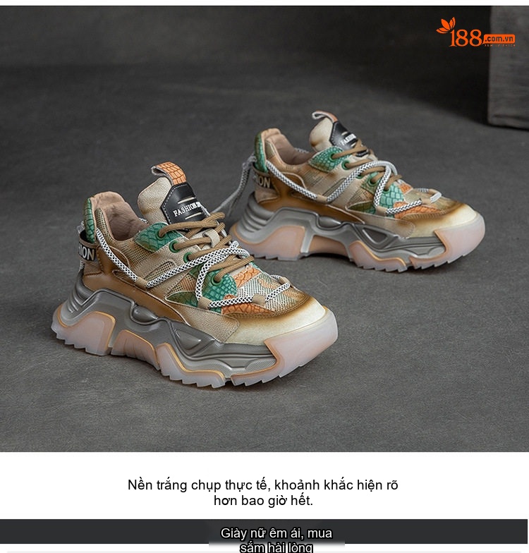 Giày Thể Thao Nữ Da Bò Phối Màu Chiều Cao Đế Khoảng 5cm Màu Bạc, Xám, Xanh, Nâu... chi tiết 16