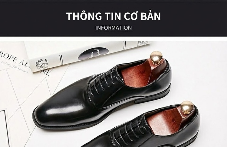 Giày Tây Buộc Dây Nam Da Bóng Chiều Cao Đế Khoảng 3cm Màu Đen, Nâu chi tiết 6
