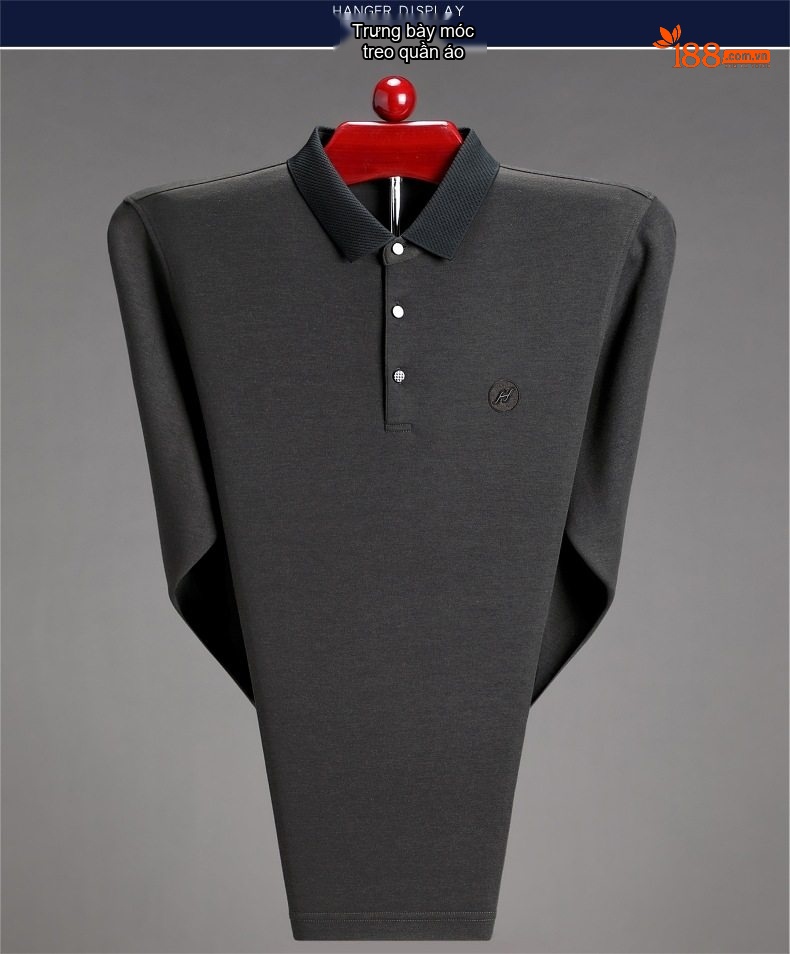 Áo Thun Polo Nam Tay Dài Cashmere Cổ Bẻ Phong Cách Doanh Nhân Màu Đen, Xám, Xanh Navy chi tiết 23