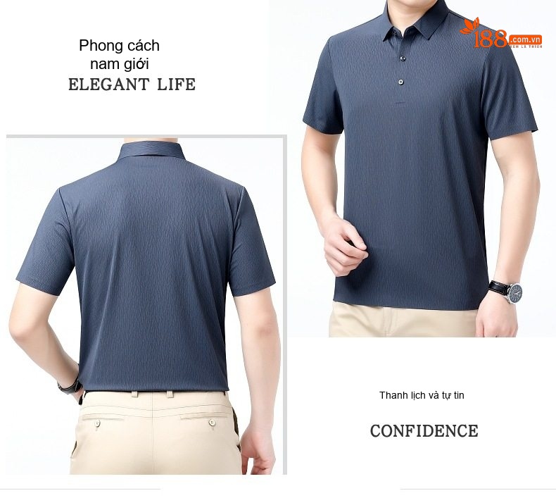 Áo Polo Nam Lụa Tằm Tơ Mùa Hè Form Rộng Chống Nhăn Màu Nâu, Xám, Đen, Xanh... chi tiết 12
