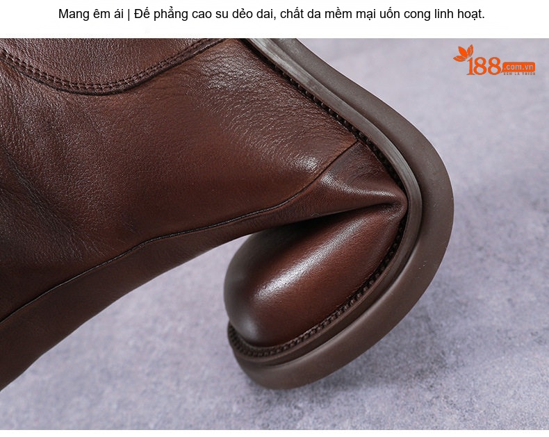 Boot Chelsea Nữ Da Bò Chiều Cao Đế Khoảng 3cm Màu Đen, Nâu chi tiết 10