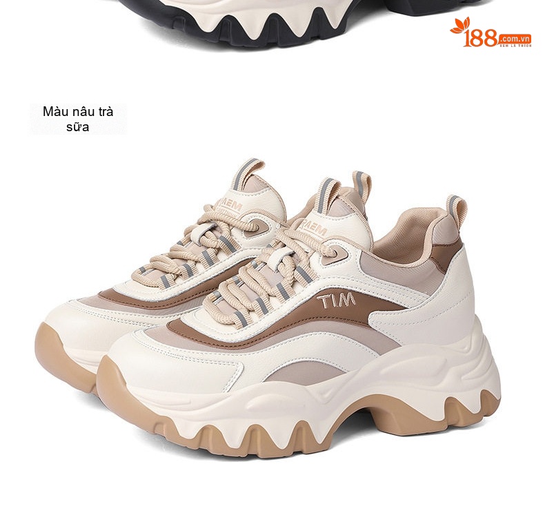 Giày Sneaker Nữ Đế Dày Tăng Chiều Cao Phong Cách Thể Thao Chiều Cao Đế Khoảng 5cm Màu Kem, Trắng, Nâu, Đen chi tiết 12