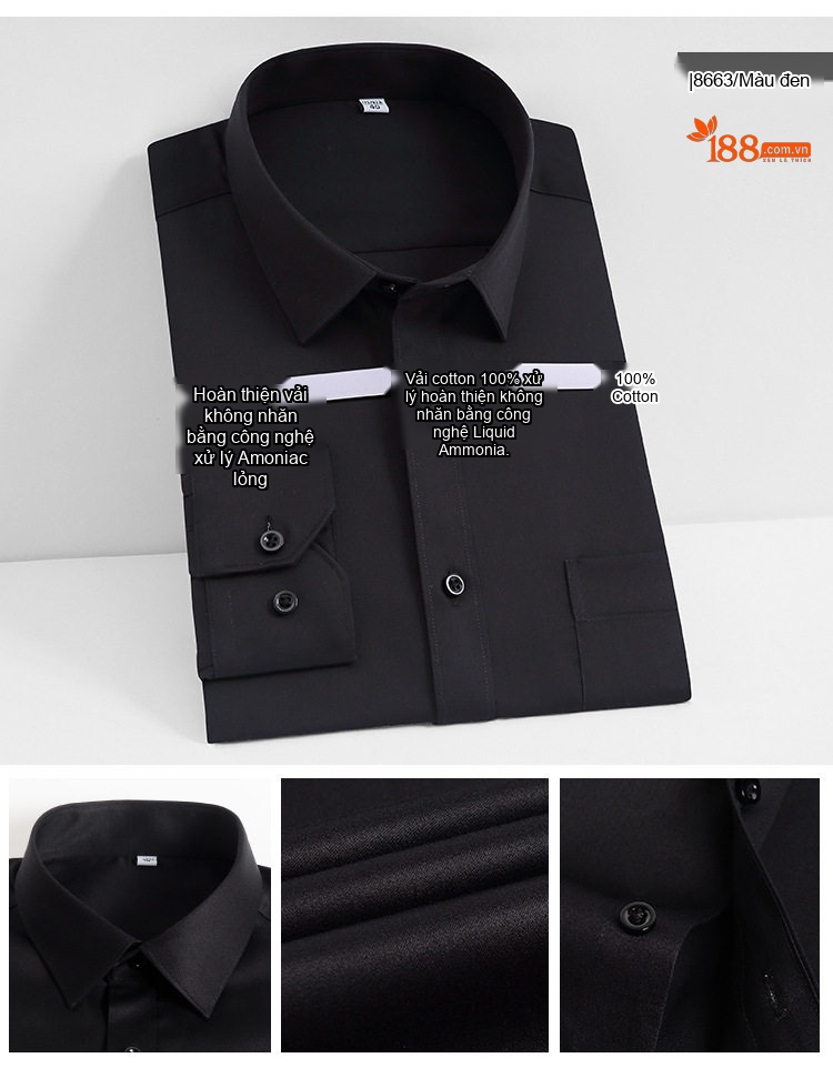 Áo Sơ Mi Dài Tay Nam Cotton Cao Cấp Chống Nhăn Màu Trắng, Xanh Dương, Đen, Đỏ... chi tiết 22