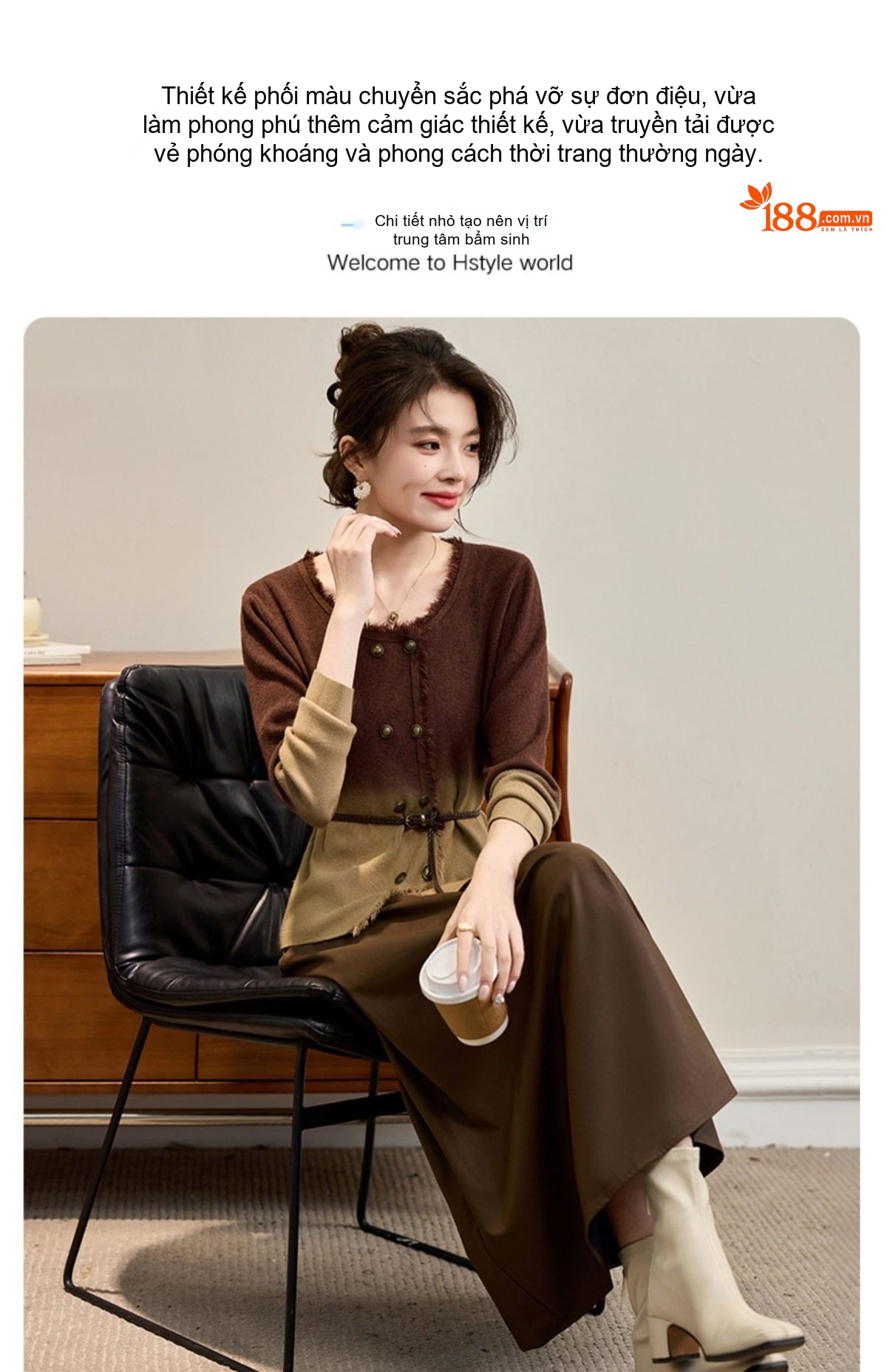 Váy Liền Thân Nữ dáng chữ A Chiết Eo Phong Cách Nhẹ Nhàng Thanh Lịch Thu Đông Màu Nâu, Đen chi tiết 3