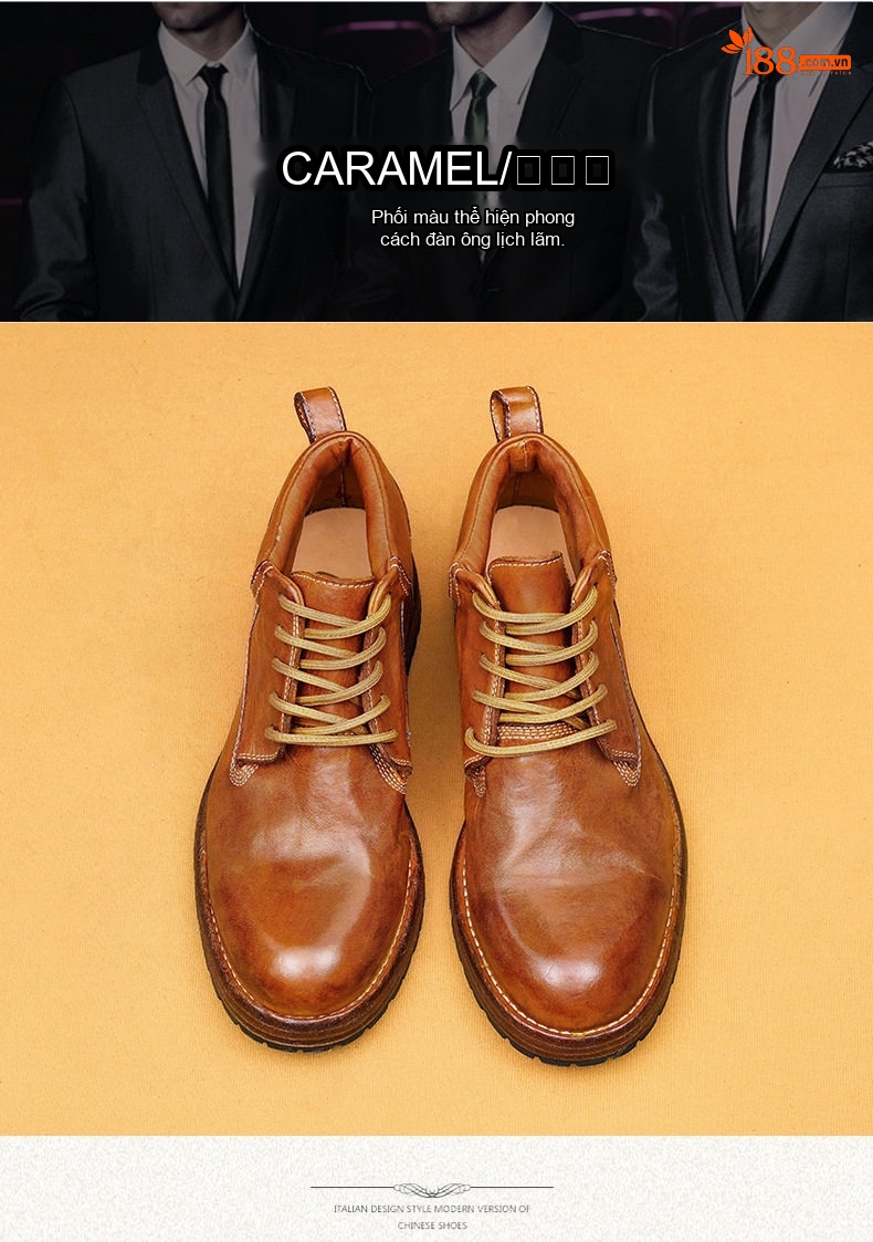 Giày Boot Nam Da Mã Cổ Cao Cột Dây Thủ Công Mỹ Chiều Cao Đế Khoảng 3cm Màu Nâu, Đỏ Nâu, Đen chi tiết 7