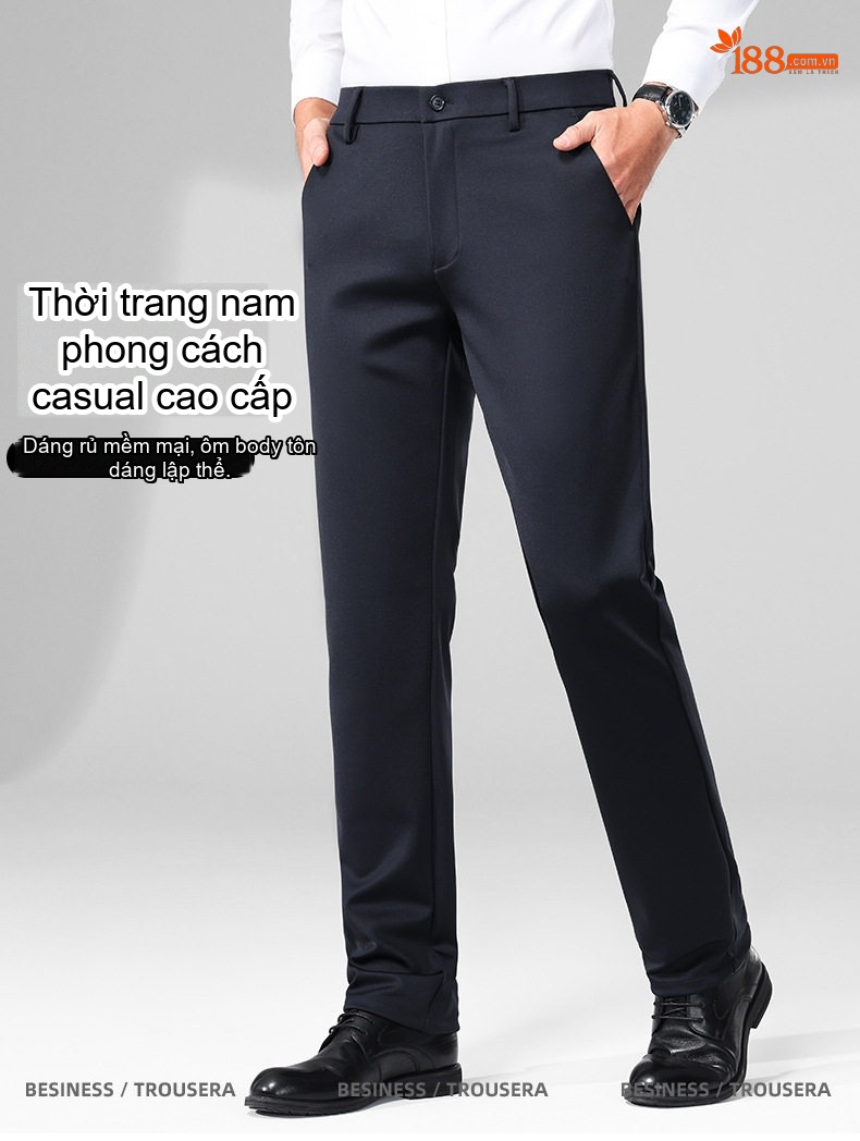 Quần Tây Nam Dáng Suông Dài Co Giãn Lót Lông Giữ Nhiệt Màu Đen chi tiết 1