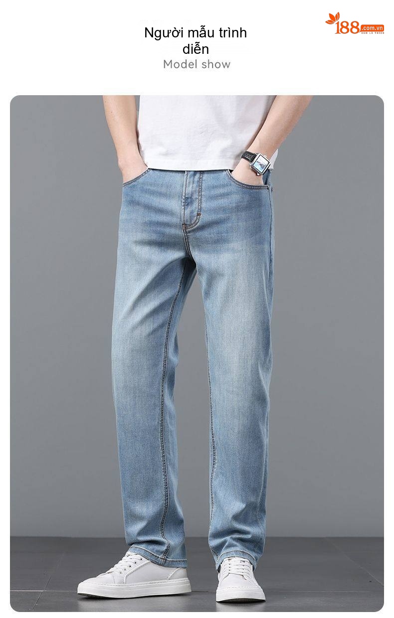 Quần Jean Nam Ống Đứng Co Giãn Lyocell Tencel Màu Xanh Dương chi tiết 14