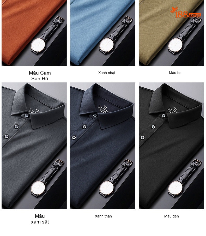 Áo Polo Nam Cotton Pique Cổ Bẻ Ngắn Tay Thoáng Mát Màu Trắng, Đen, Xám, Xanh... chi tiết 9