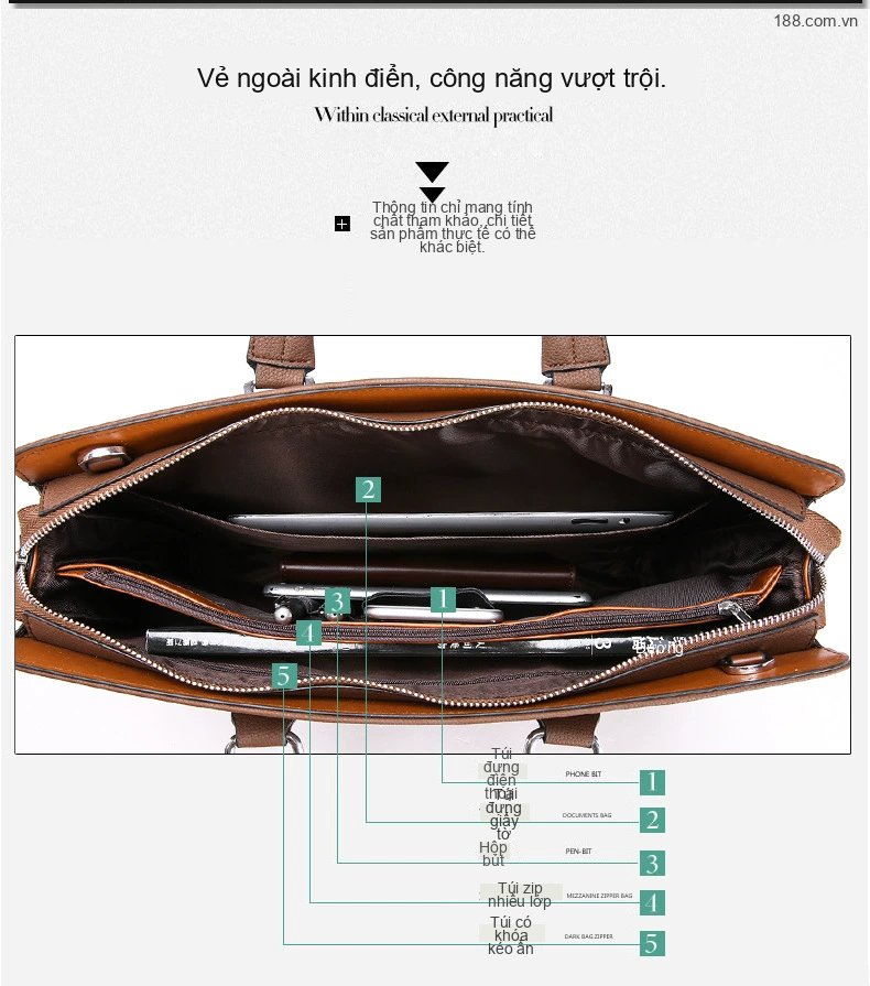 Cặp Túi Xách Tay Nam Khóa Số Chống Trộm Công Sở Đựng Laptop Da Mềm Đeo Vai Chéo chi tiết 22
