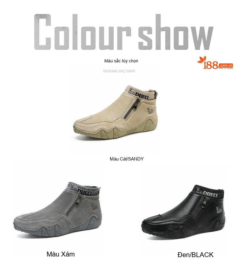 Giày Boot Martin Nam Da Thật Cổ Cao Chiều Cao Đế Khoảng 3cm Màu Be, Đen, Xám chi tiết 2