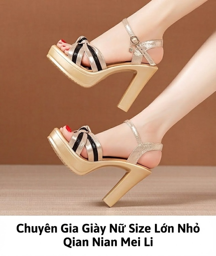 Giày Sandal Cao Gót Nữ Quai Ngang Hở Ngón Gót Cao 10cm Màu Vàng, Đen, Đỏ chi tiết 11