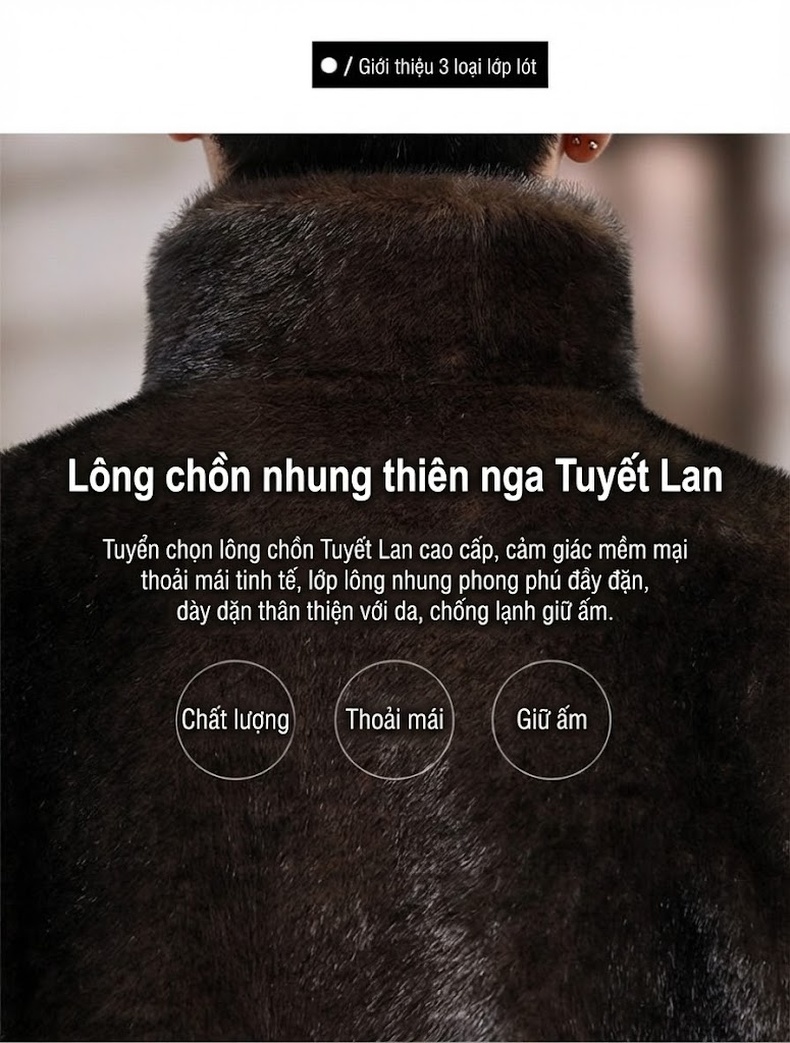 Áo Khoác Nam Hai Mặt Nhung Tuyết Lan Lông Chồn Kiểu Ngắn Cổ Bẻ Mùa Đông Giữ Ấm Thời Trang Màu Nâu chi tiết 2