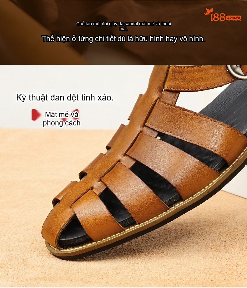 Sandal Rọ Nam Da Bò Quai Khóa Chiều Cao Đế Khoảng 2cm Màu Nâu, Đen chi tiết 3