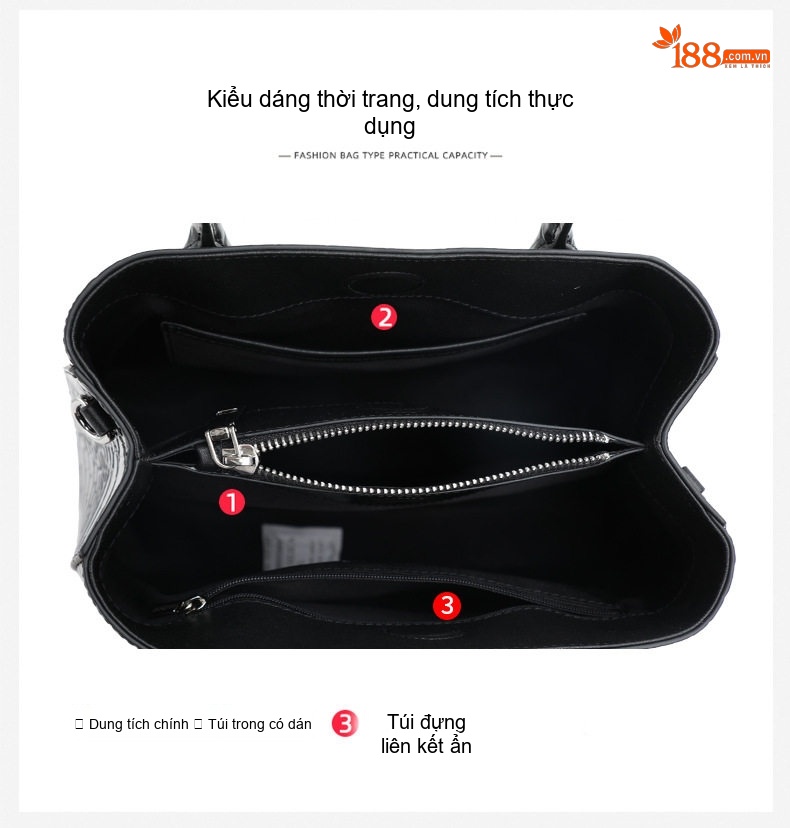 Túi Tote Nữ Da Bò Dập Vân Cá Sấu Đeo Vai Đựng Vừa A4 Công Sở Màu Đen chi tiết 6