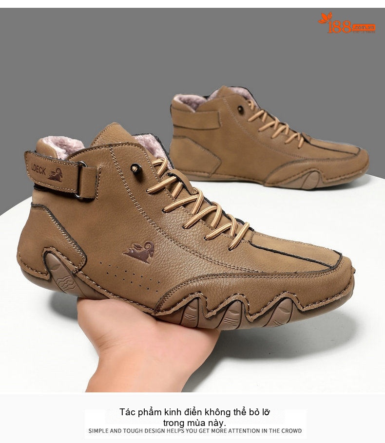 Giày Cao Cổ Nam Giữ Ấm Da Mờ Thể Thao Đế Bệt Chiều Cao Đế Khoảng 3cm Màu Kem, Nâu, Xám chi tiết 22